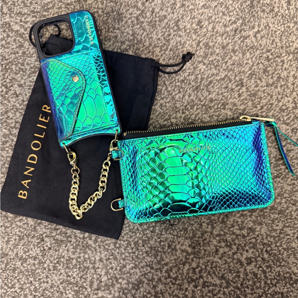 Bandolier Iridescent Blue-Green Clutch and Phone Case iPhone 14 Pro